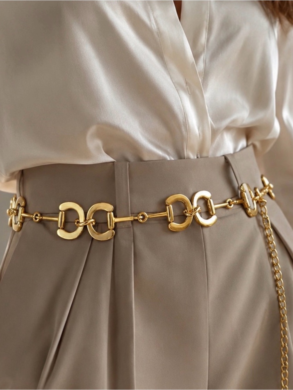 Multi-Link Gold Chain Belt Double D Design